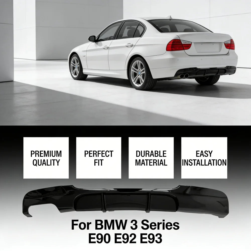 Rear Bumper Diffuser MP Style, Single Side Dual Outlet, Gloss Black, No Light, Fit for BMW 3 Series E90 E92 E93