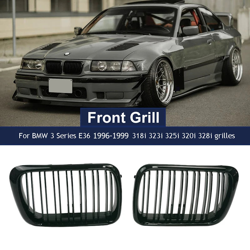 Car front bumper and racing grille, suitable for BMW E36 LCI 1996-1999 M3 glossy black dual plane front grille