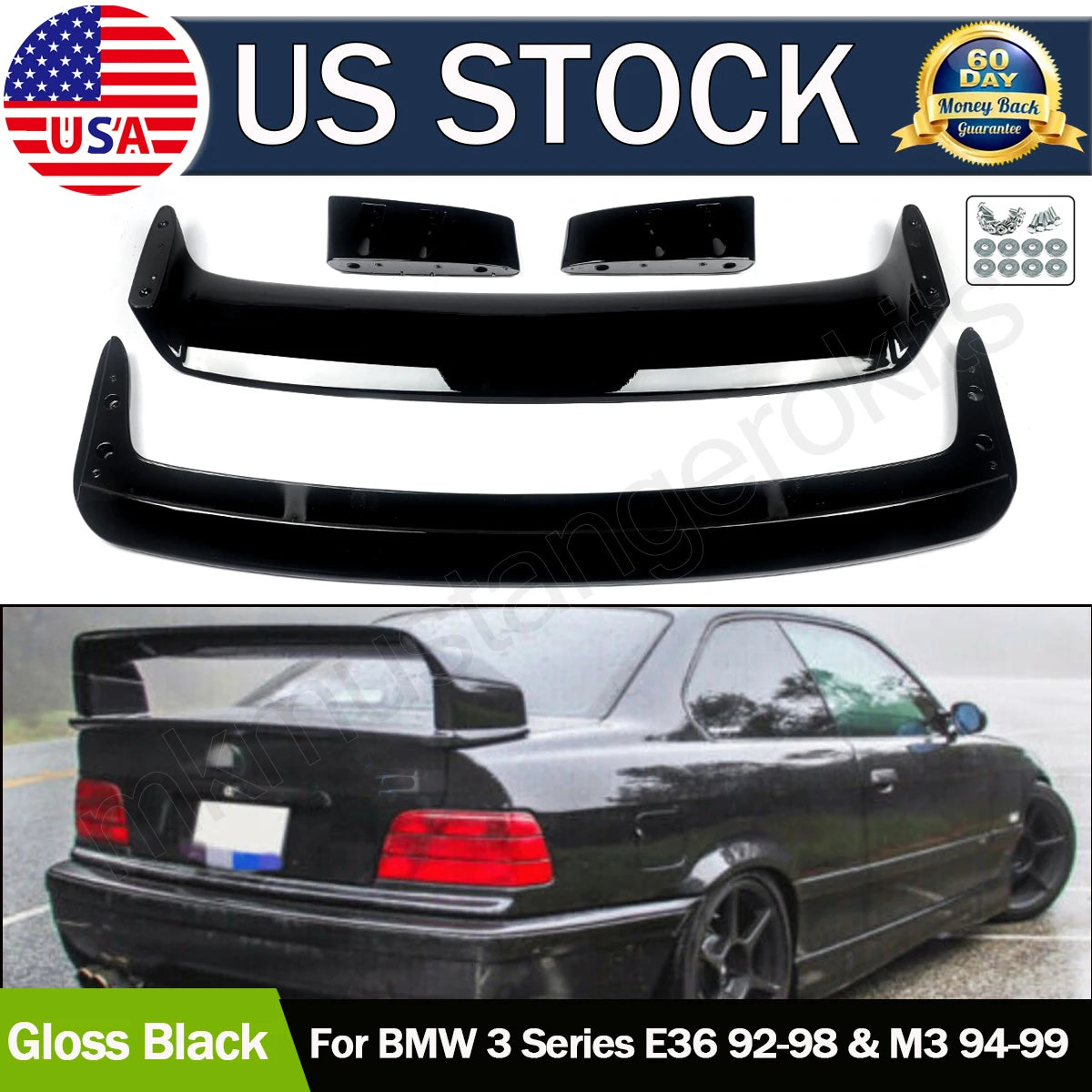 Gloss Black Rear Trunk Spoiler Wing For 1992-1998 BMW 3 Series E36 M3 LTW GT Style Rear Tail Wing Trunk Lip Spoiler