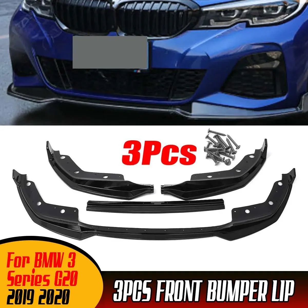 3PCS MP Style G20 Car Front Bumper Lip Spoiler Splitter Diffuser Detachable Body Kit Cover Guard For BMW 3 Series G20 2019 2020