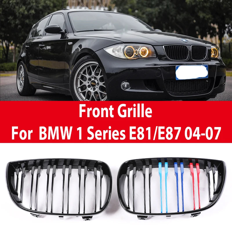 Front Bumper Kindey M Style Grille for BMW 1 Series E81 E82 E88 E87 2004-2011 Double Slat Gloss Black Grill Cover Exterior Part