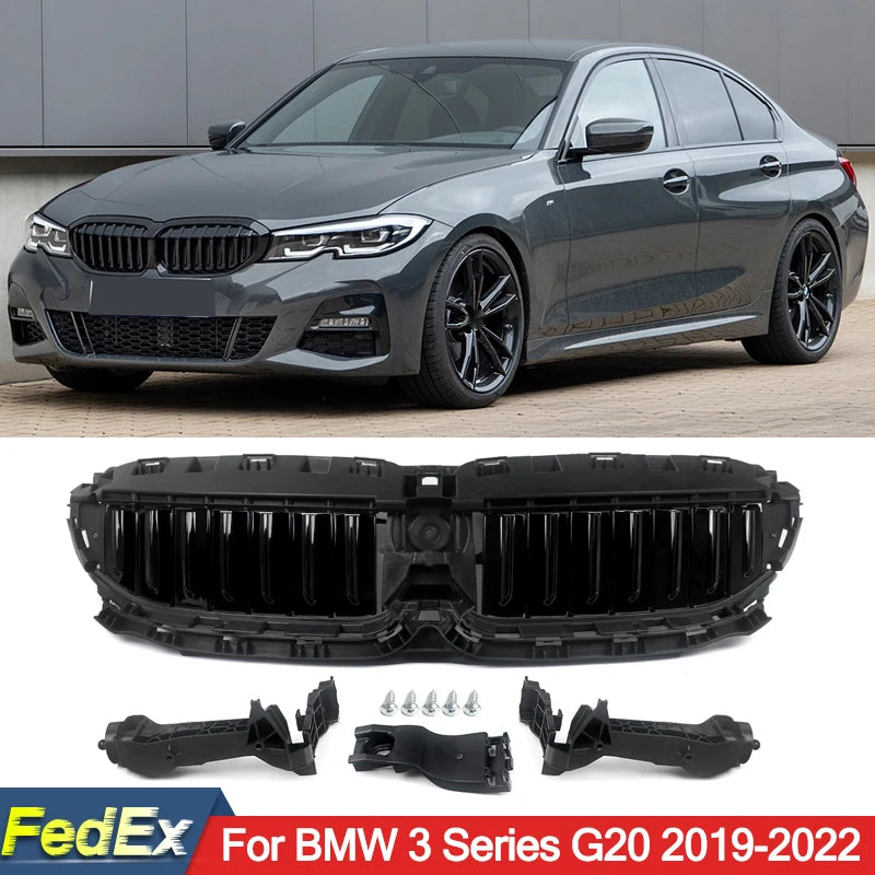 Front Radiator Grille Active Air Shutter Black Compatible with BMW G20 G21 330i 2019-2022 Automotive Exterior Parts 51749465188
