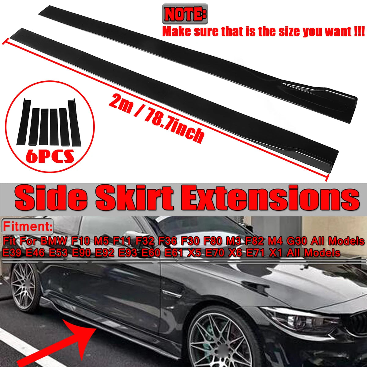 Black 2m Side Skirts Rocker Splitters Diffuser Winglet Wings For BMW F30 F80 M3 F82 M4 3-Series 320i 325i 330i