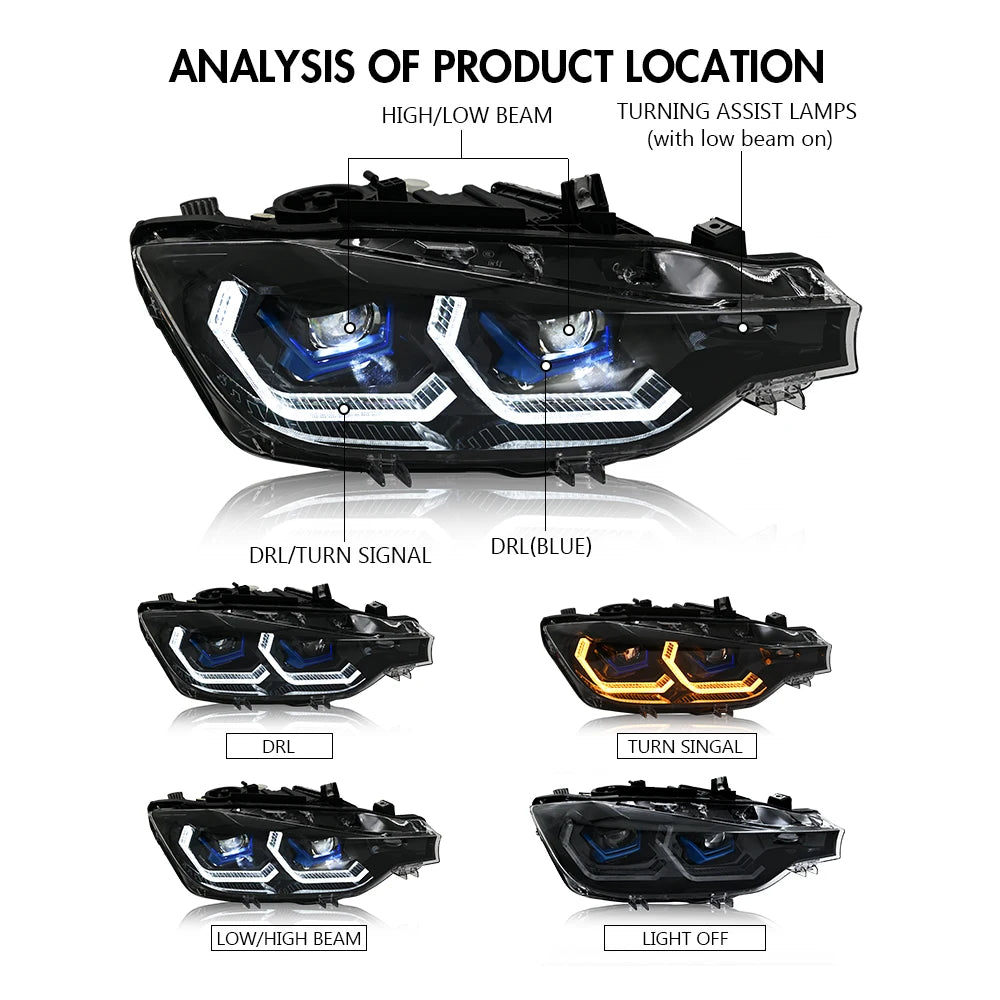 Projector Lens Halogen Xenon LED Headlight Assembly For BMW 3 Series F30 F31 328i 335i 2012 2013 2014 2015 2016 2017 2018