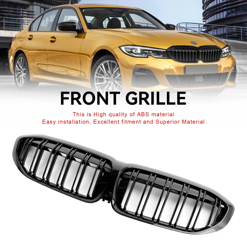 Black Dual Slat Kidney Grille Grill 51138072085 Fit for BMW 3 Series G20 2019-2022