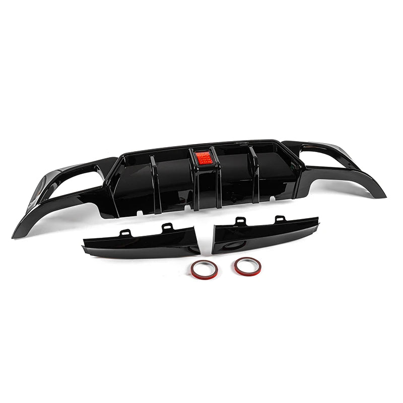 For 2019-2022 BMW 3 Series G20 G21 330i M340i Car Rear Bumper Lip Diffuser W/LED Carbon Fiber Gloss Black M Sport Accessories