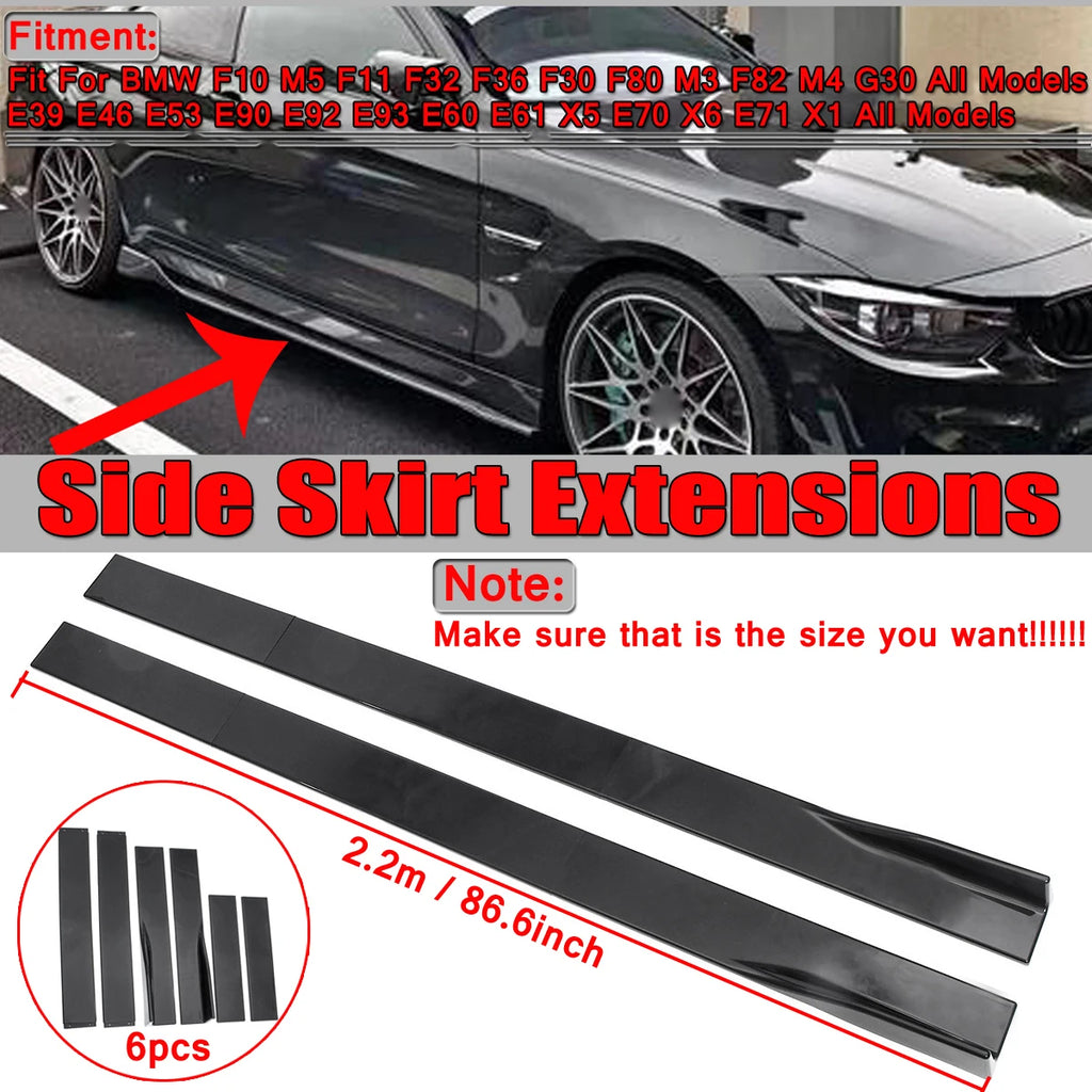 2.2m Glossy Black Universal Car Side Skirt Winglet Extensions Rocker Splitters For BMW F30 F80 F82 M4 F32 F36 E90 E92 F10