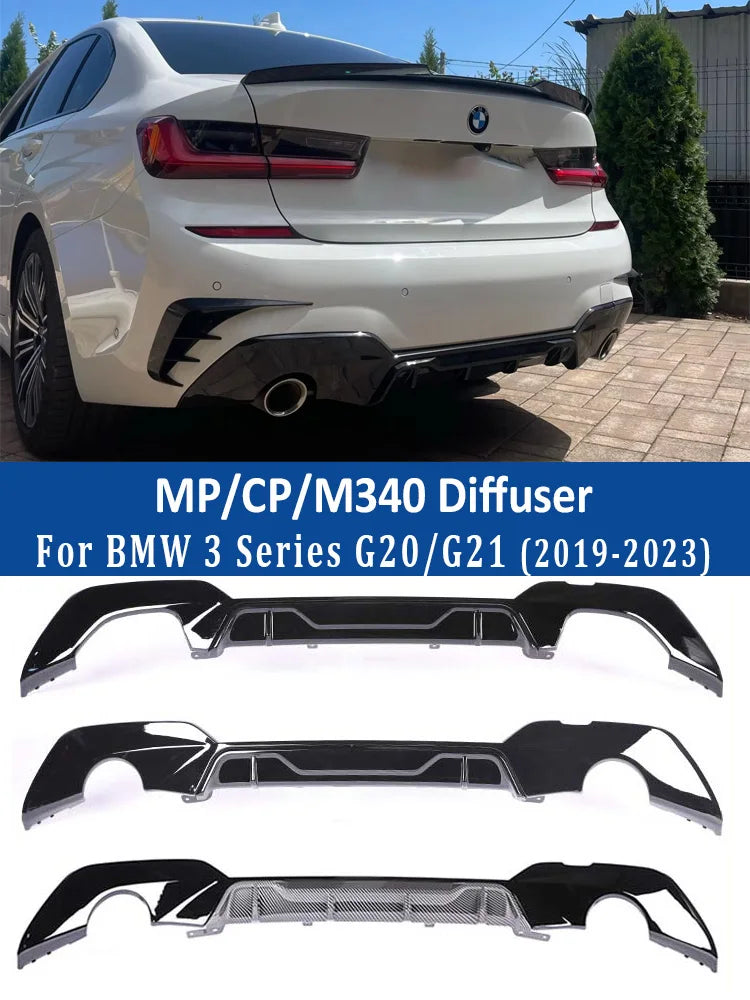 Rear Bumper Diffuser For BMW 3 Series G20 G21 M Tech Body Kit MP Competition Diffusor M340i 325i 2019 2020 2021 2022 2023