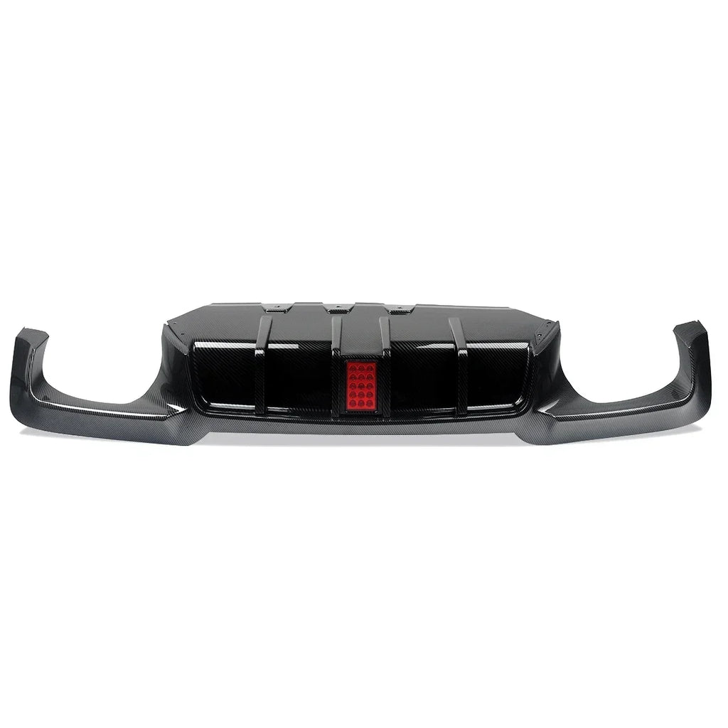 MagicKit for BMW 5 Series F10 M Sport Bumper 10-16 Carbon Look Rear Diffuser with LED Light