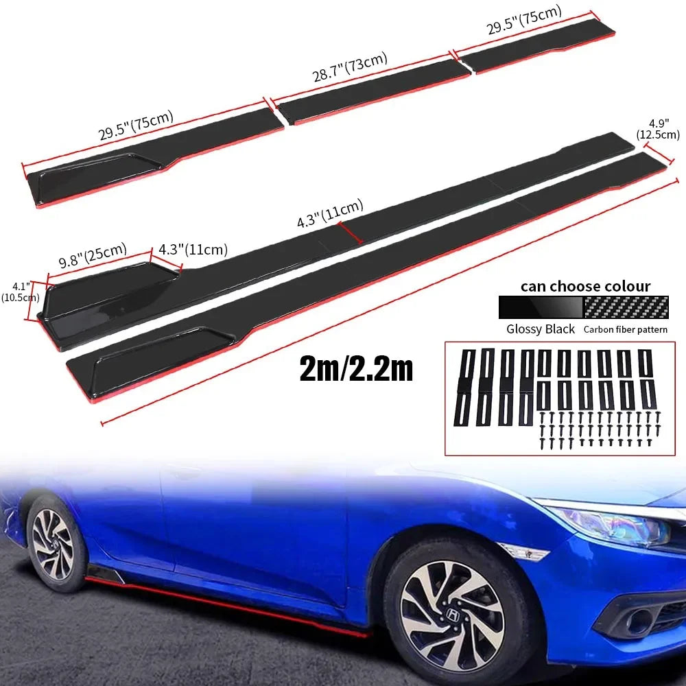 New 2m/2.2m Universal Side Skirts Rocker Diffuser Extension Rocker Panels Lip Splitters Bumper Carbon Black Side Skirt Spoiler