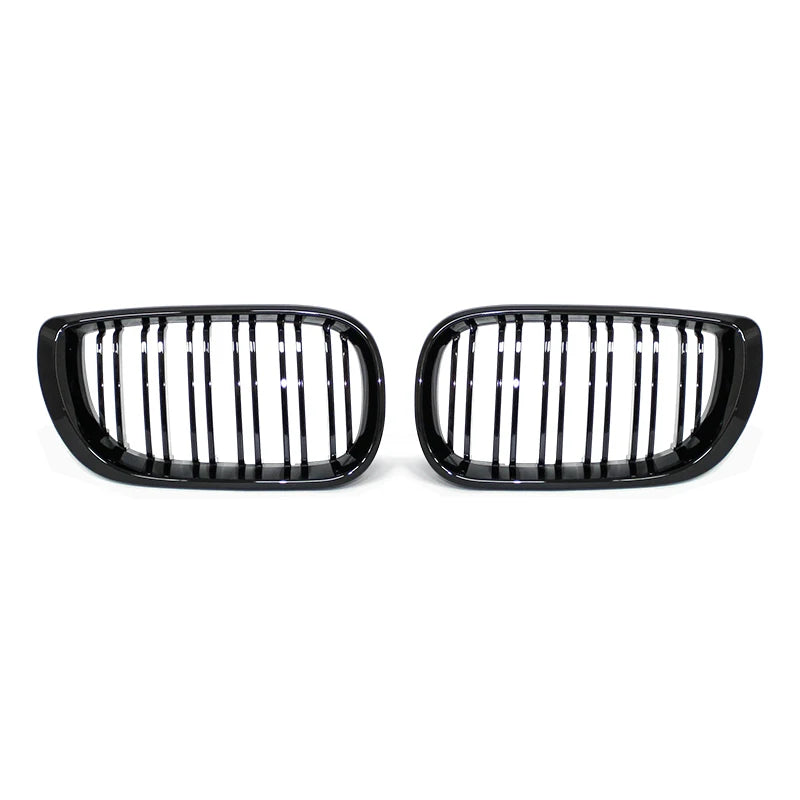1Pair Car Front Kidney Grills Gloss Black Double Slat Hood Grill for BMW 3 Series E46 2002-2005 Racing Grille Car Replacement