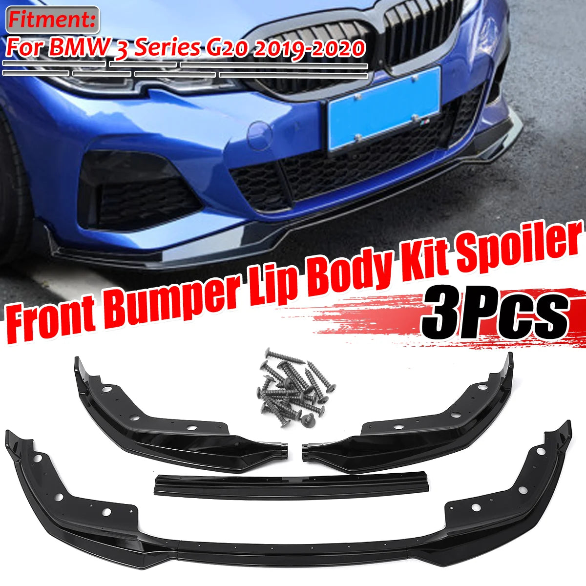 3PCS MP Style G20 Car Front Bumper Lip Spoiler Splitter Diffuser Detachable Body Kit Cover Guard For BMW 3 Series G20 2019 2020