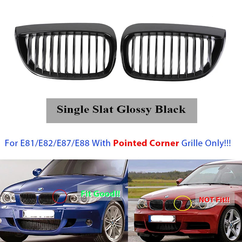 Front Bumper Kindey M Style Grille for BMW 1 Series E81 E82 E88 E87 2004-2011 Double Slat Gloss Black Grill Cover Exterior Part