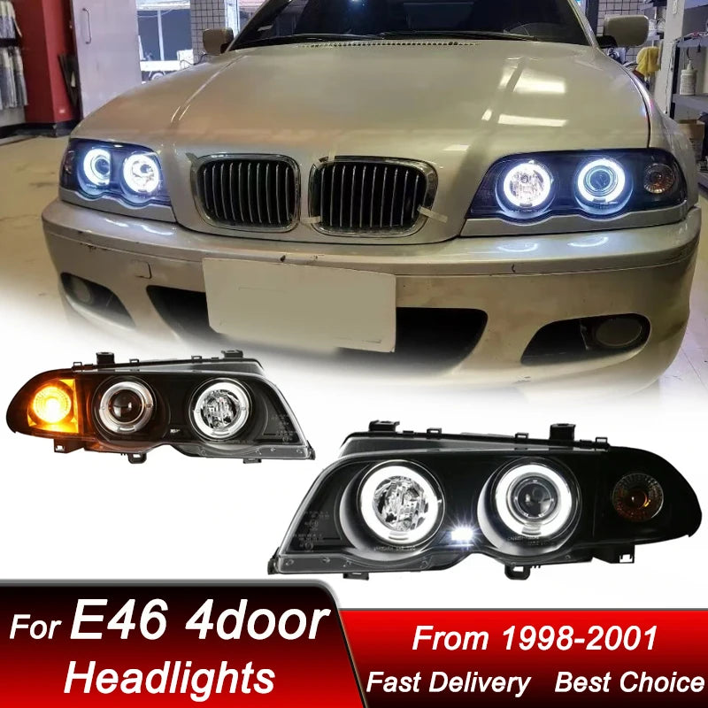 Hot Car Headlights For BMW 3 series M3 E46 4 doors 98-01 EMARK LED DRL Headlamp Assembly Upgrade Projector Lens Accessories Kit