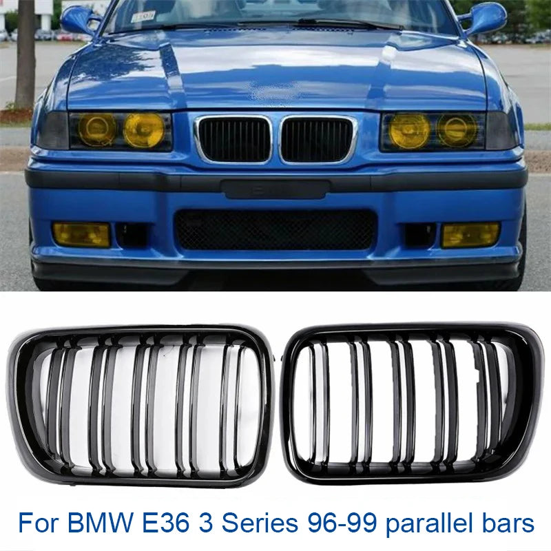 Car front bumper and racing grille, suitable for BMW E36 LCI 1996-1999 M3 glossy black dual plane front grille