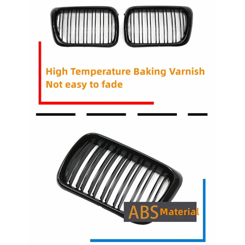 Car front bumper and racing grille, suitable for BMW E36 LCI 1996-1999 M3 glossy black dual plane front grille
