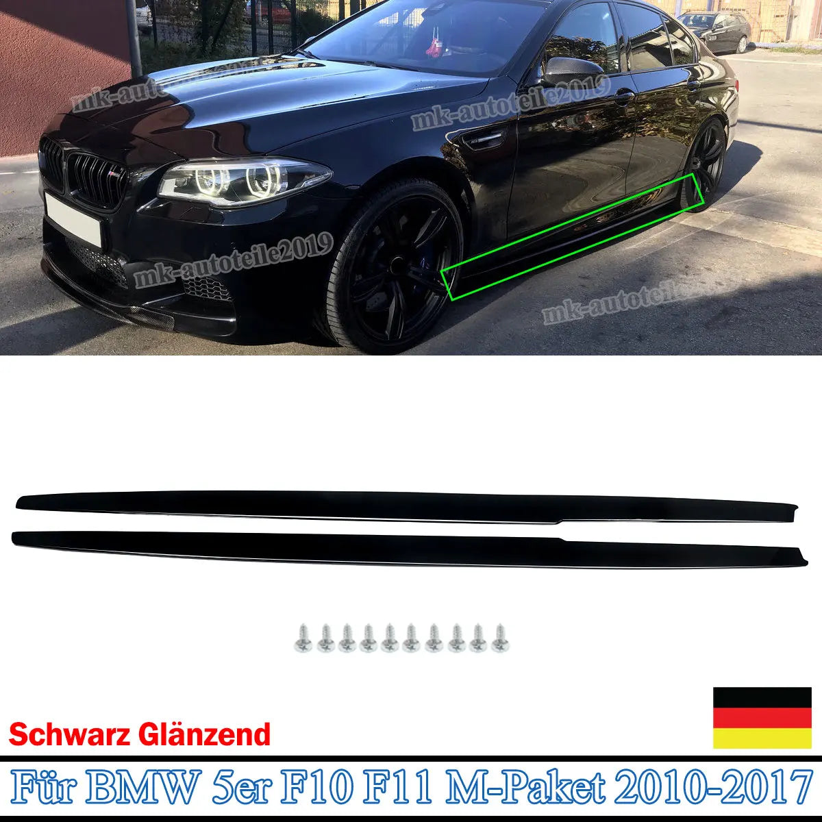 2PCS Side Skirts Rocker Panel Molding Compatible with 2010-2016 BMW F10 F11 M-Package 550i 530i Side Skirt Extension Body Kit