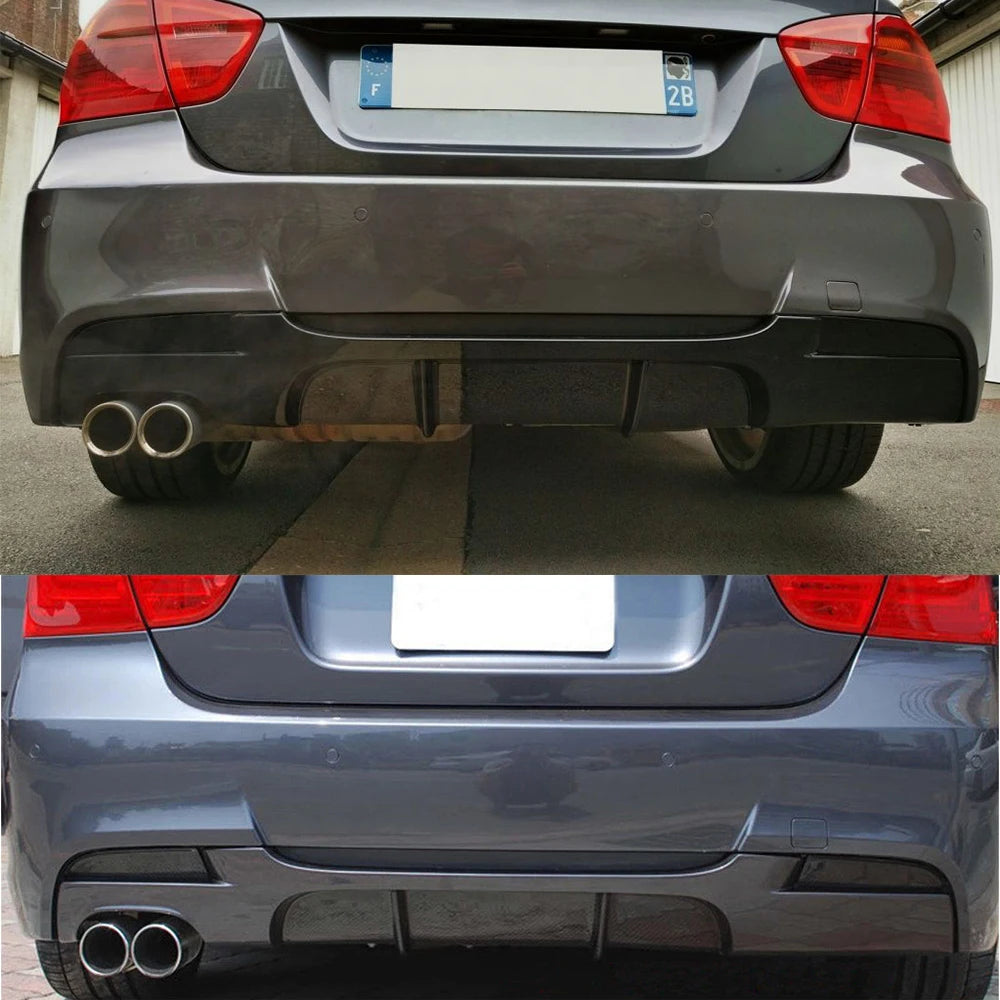 Rear Bumper Diffuser MP Style, Single Side Dual Outlet, Gloss Black, No Light, Fit for BMW 3 Series E90 E92 E93