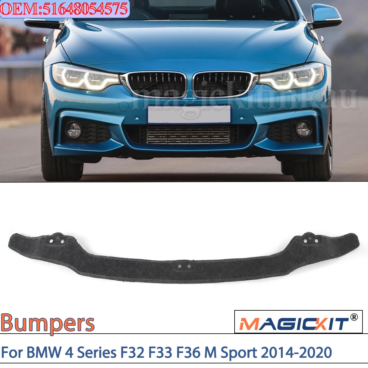 MAGICKIT For BMW 4 Series F32 F33 F36 M Sport 2014-2020 Front Bumper Lower Reinforcement Bar Black Direct Replacement