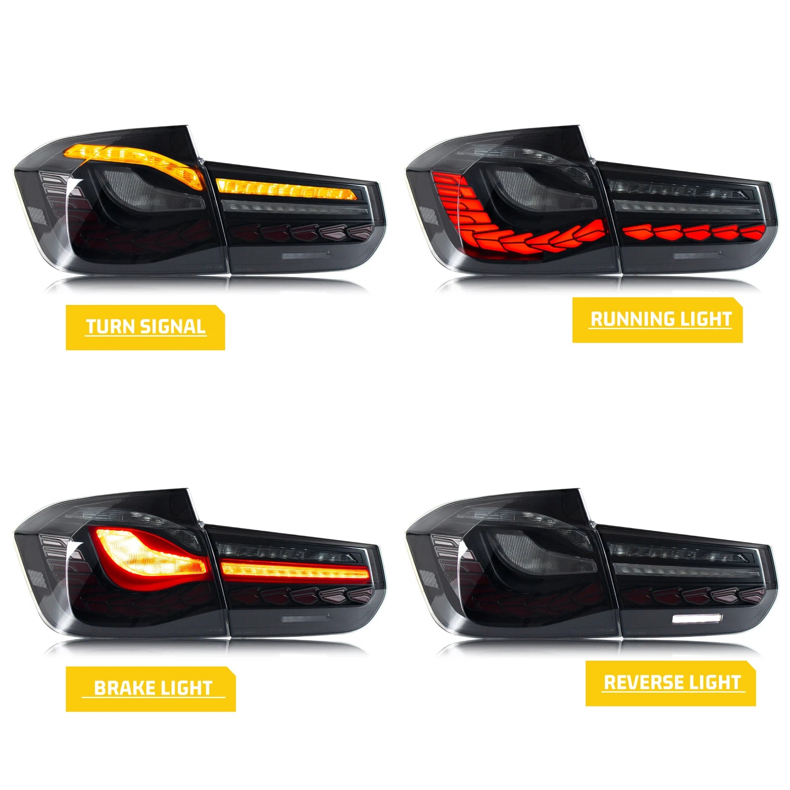 LED GTS Tail Lights for BMW F30 3-Series M3 F80 2012-2018 Saloon Sequential Turn Signal Black Rear Lamps Assembly [Not Fit F31]
