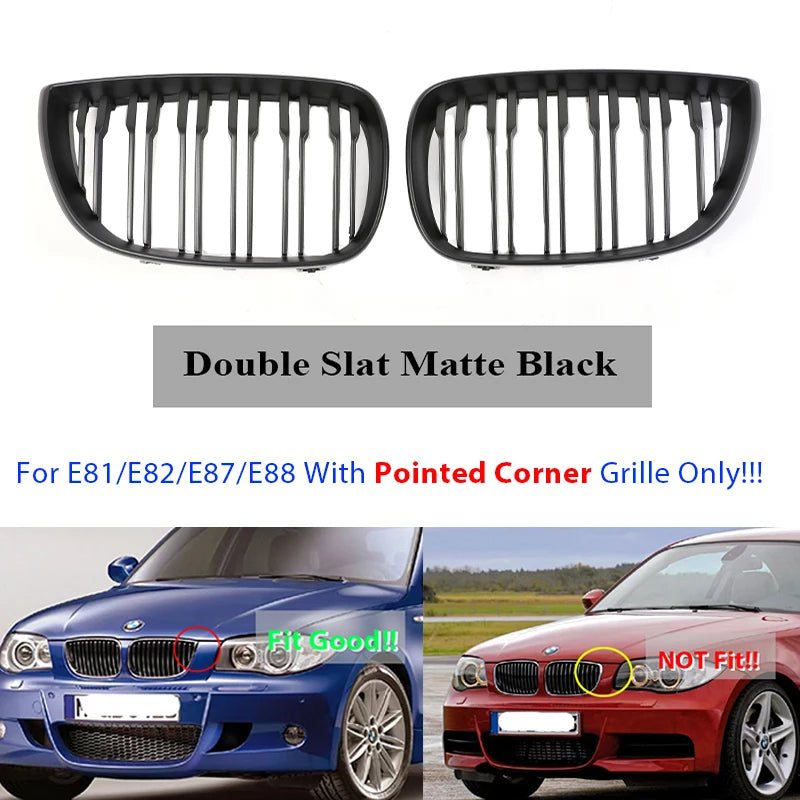 Front Bumper Kindey M Style Grille for BMW 1 Series E81 E82 E88 E87 2004-2011 Double Slat Gloss Black Grill Cover Exterior Part