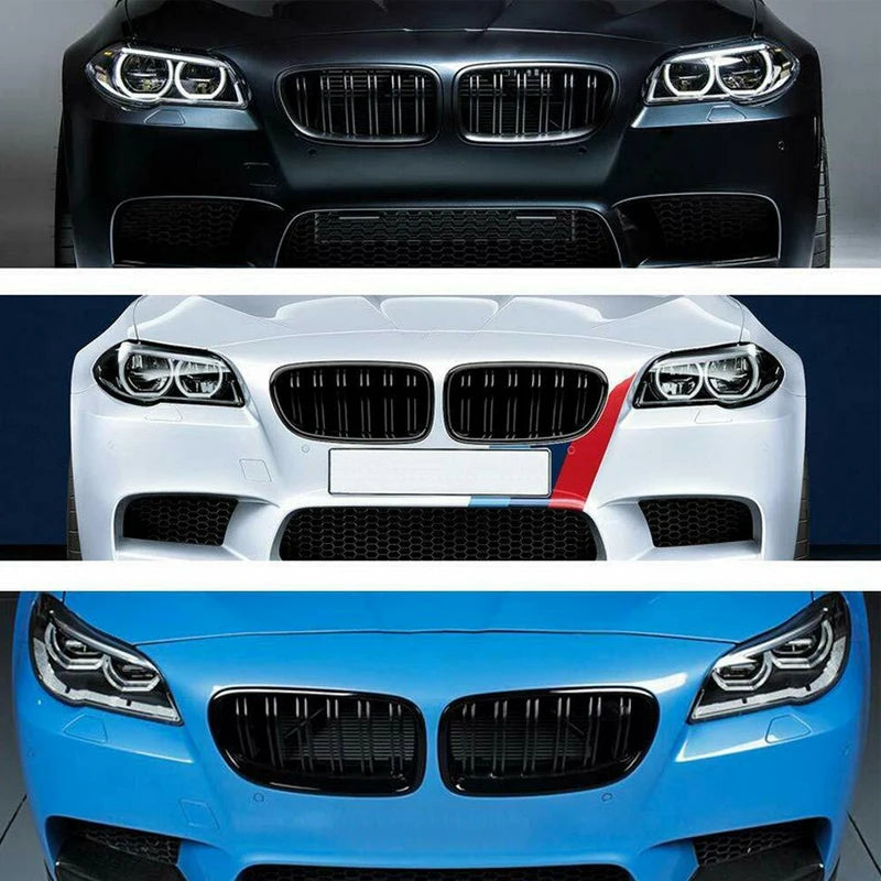 M5 Look Gloss Black Dual Fins Front Kidney Grille Compatible with BMW 5 Series F10 F11 2010-2016 Dual Lines Racing Grills