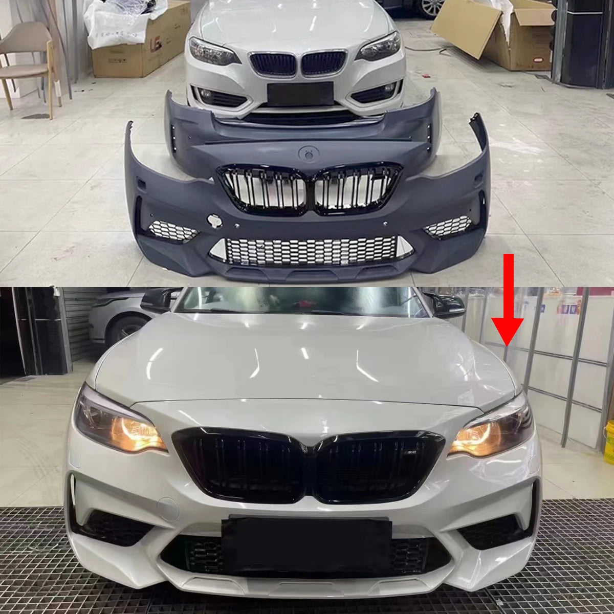 For BMW 2 Series F22 Coupe Upgrade M2 CS Style Front Bumper Lip & Rear Diffuser Complete Kits Bodykits 220i 225i M240i 230i