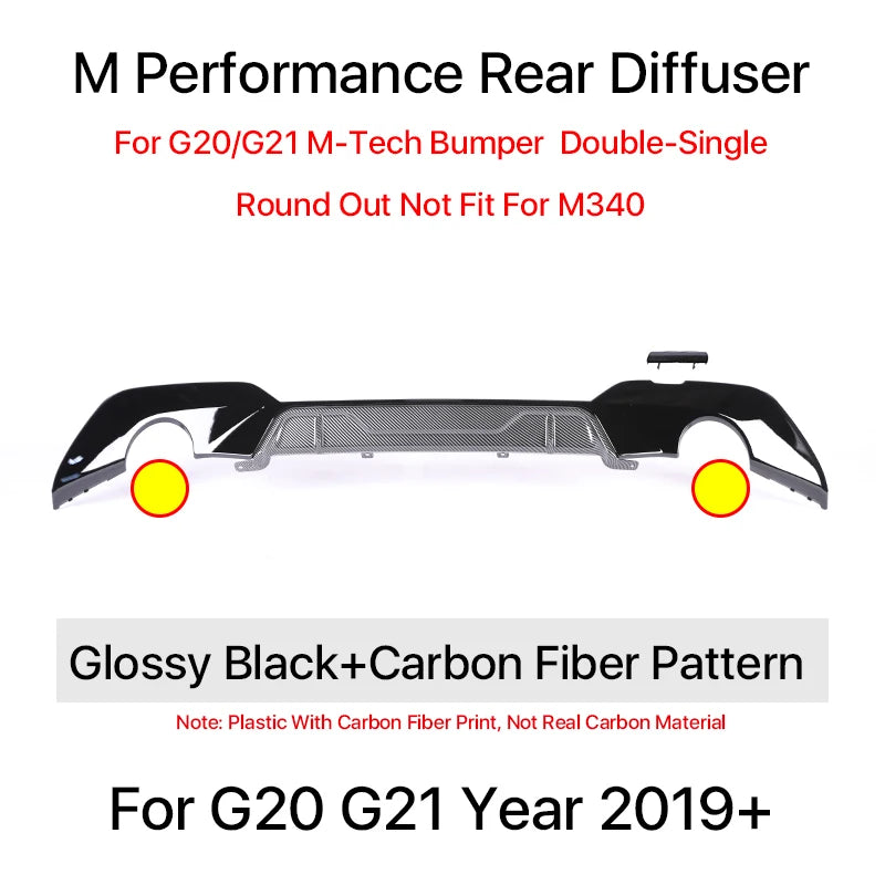 Rear Bumper Diffuser For BMW 3 Series G20 G21 M Tech Body Kit MP Competition Diffusor M340i 325i 2019 2020 2021 2022 2023