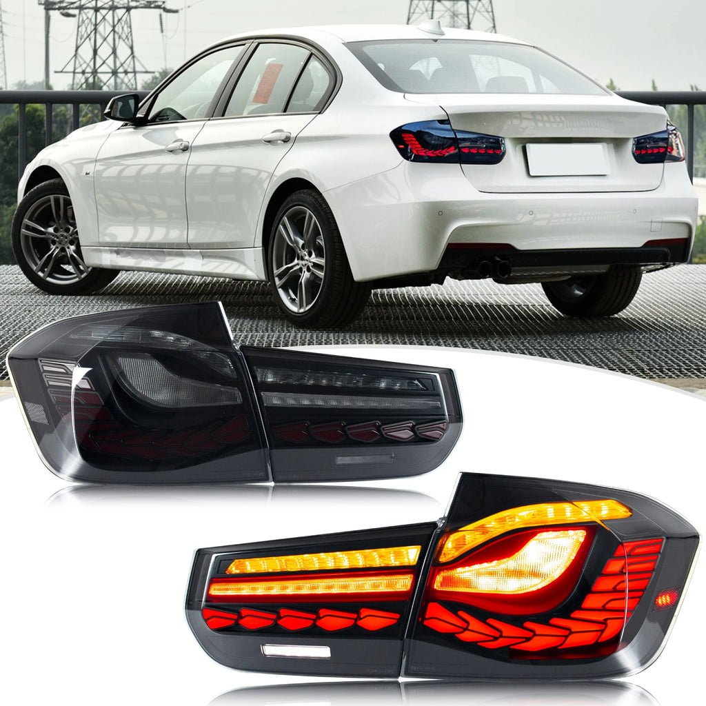 LED GTS Tail Lights for BMW F30 3-Series M3 F80 2012-2018 Saloon Sequential Turn Signal Black Rear Lamps Assembly [Not Fit F31]