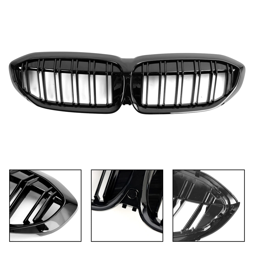 Black Dual Slat Kidney Grille Grill 51138072085 Fit for BMW 3 Series G20 2019-2022