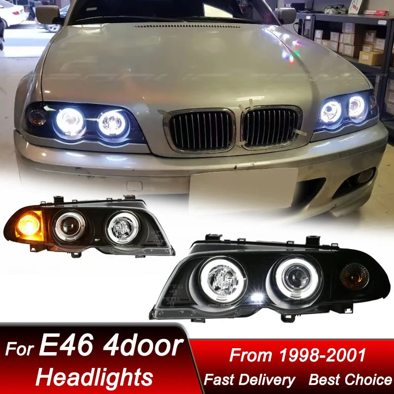 Hot Car Headlights For BMW 3 series M3 E46 4 doors 98-01 EMARK LED DRL Headlamp Assembly Upgrade Projector Lens Accessories Kit
