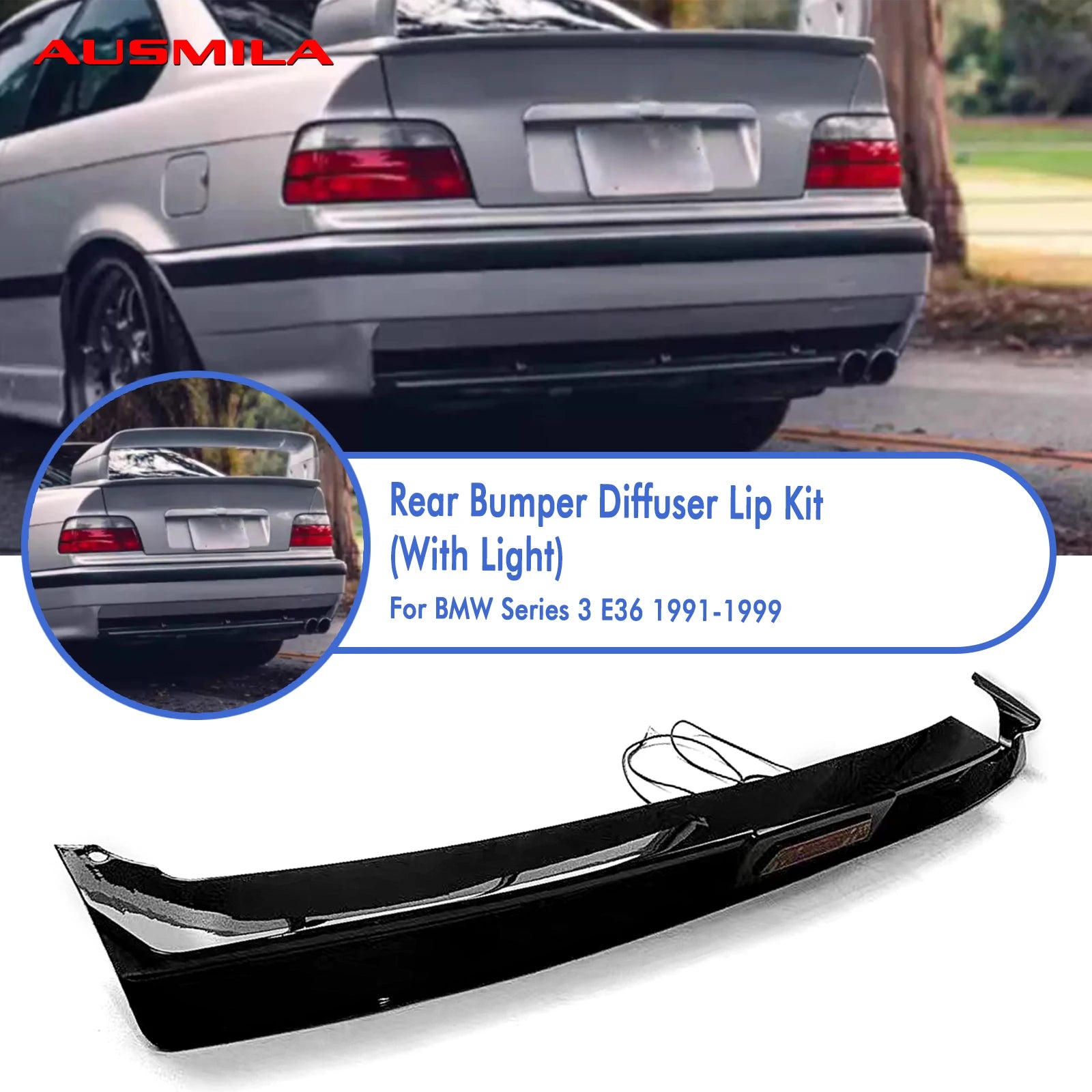 Car Rear Bumper Diffuser Lip Spoiler Splitter with Light For BMW 3 Series E36 1991-1999