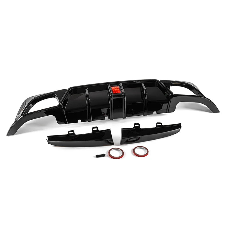 For 2019-2022 BMW 3 Series G20 G21 330i M340i Car Rear Bumper Lip Diffuser W/LED Carbon Fiber Gloss Black M Sport Accessories