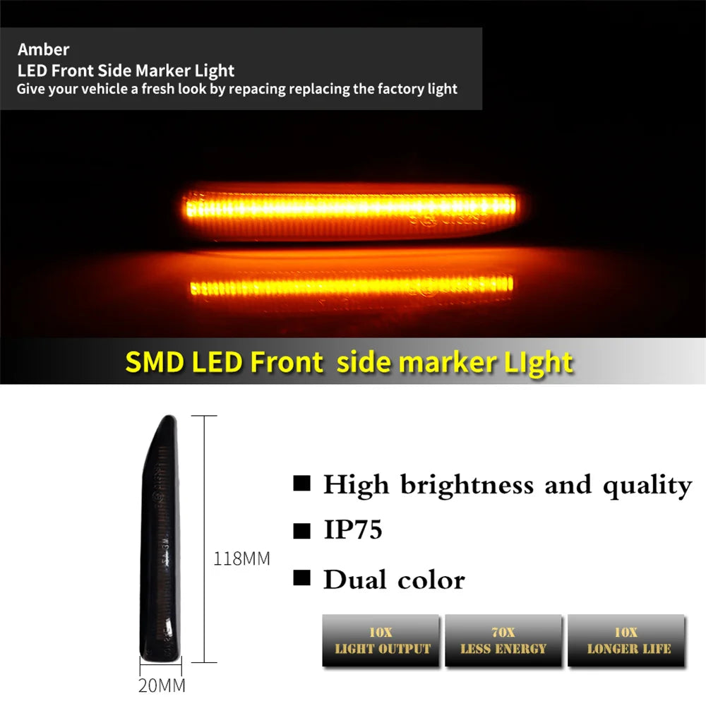 Sequential Amber LED Car Front Bumper Side Marker Turn Signal Lights For BMW 7 Series E65 E66 E67 745LI 750LI 760Li B7 2002-2008