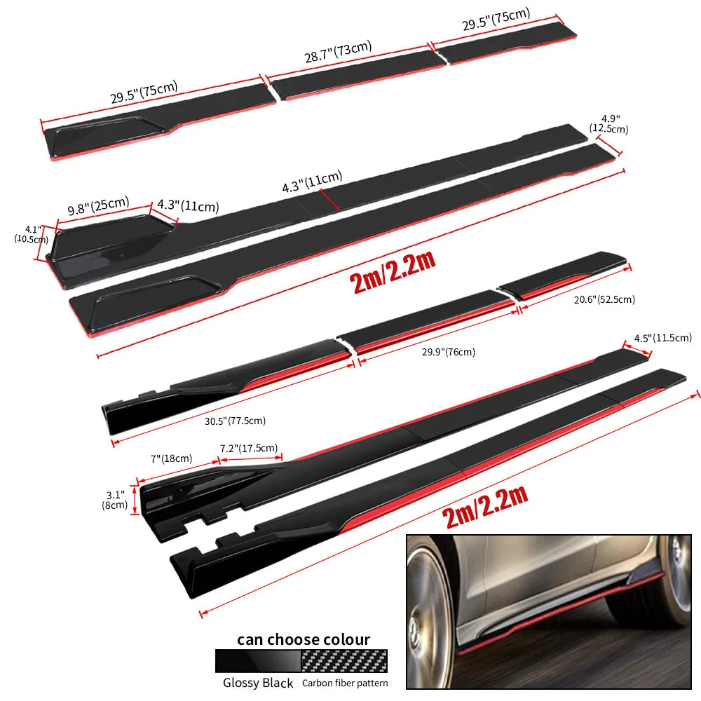New 2m/2.2m Universal Side Skirts Rocker Diffuser Extension Rocker Panels Lip Splitters Bumper Carbon Black Side Skirt Spoiler