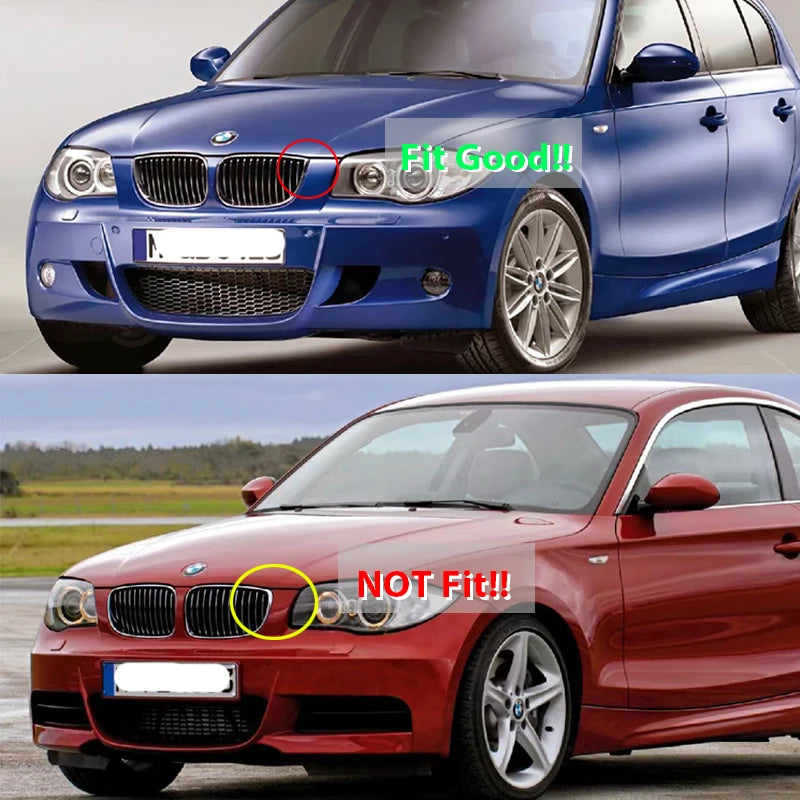 Front Bumper Kindey M Style Grille for BMW 1 Series E81 E82 E88 E87 2004-2011 Double Slat Gloss Black Grill Cover Exterior Part
