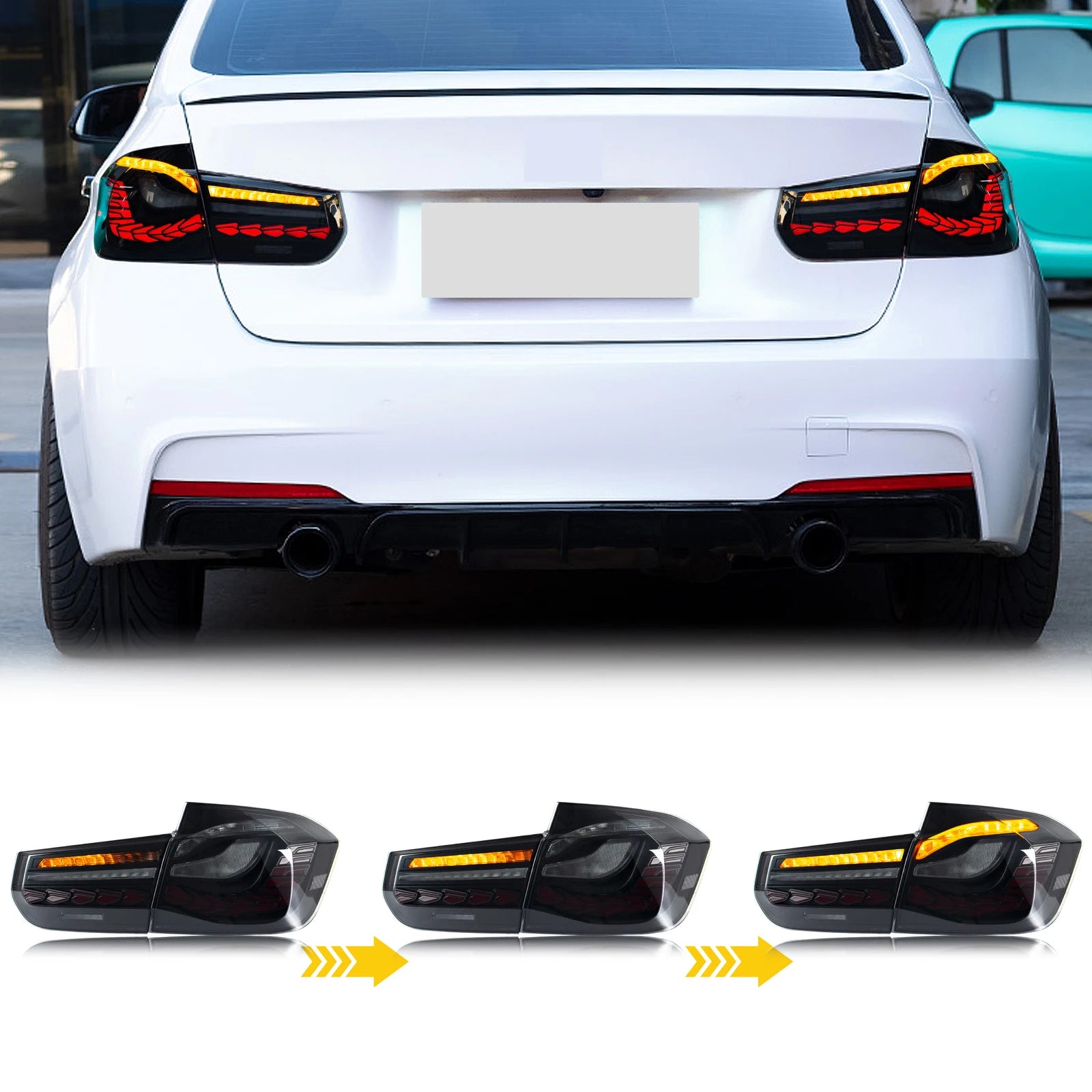 LED GTS Tail Lights for BMW F30 3-Series M3 F80 2012-2018 Saloon Sequential Turn Signal Black Rear Lamps Assembly [Not Fit F31]