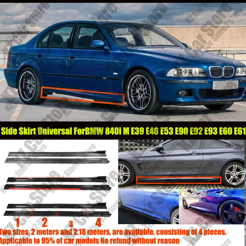 FOR BMW 840i M E39 E46 E53 E90 E92 E93 E60 E61 2M Car Side Skirt Extension Plate Lip Separator Bumper 2.18M Racing Side Spoiler