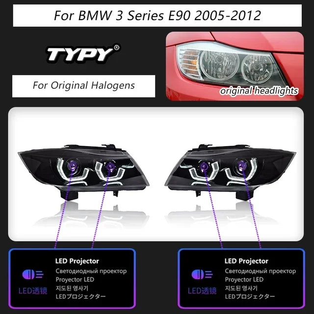 TYPY New LED Head Lamp Upgrade Modified For BMW 3 Series E90 Headlight 2005-2012 Dynamic Signal Head Lamp Auto Accessories