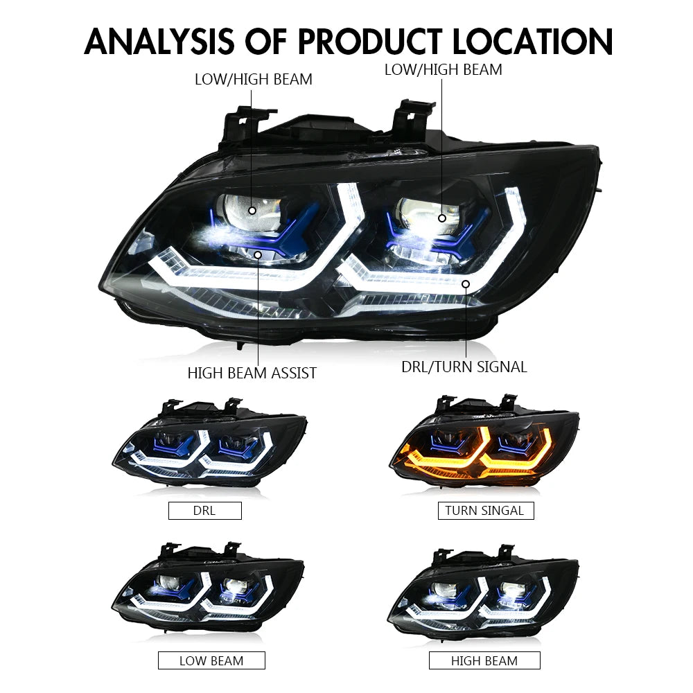 KuerLED Headlight Assembly For BMW 3 Series 2011 2012 2013 E92 E93 LCI 328i 325i 335i HID Xenon Lamp  Upgraded Front Light