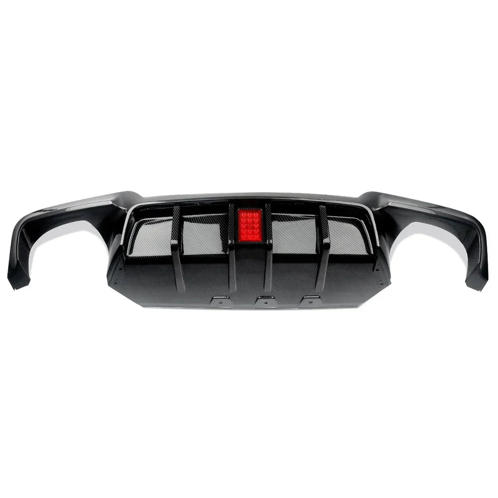 MagicKit for BMW 5 Series F10 M Sport Bumper 10-16 Carbon Look Rear Diffuser with LED Light