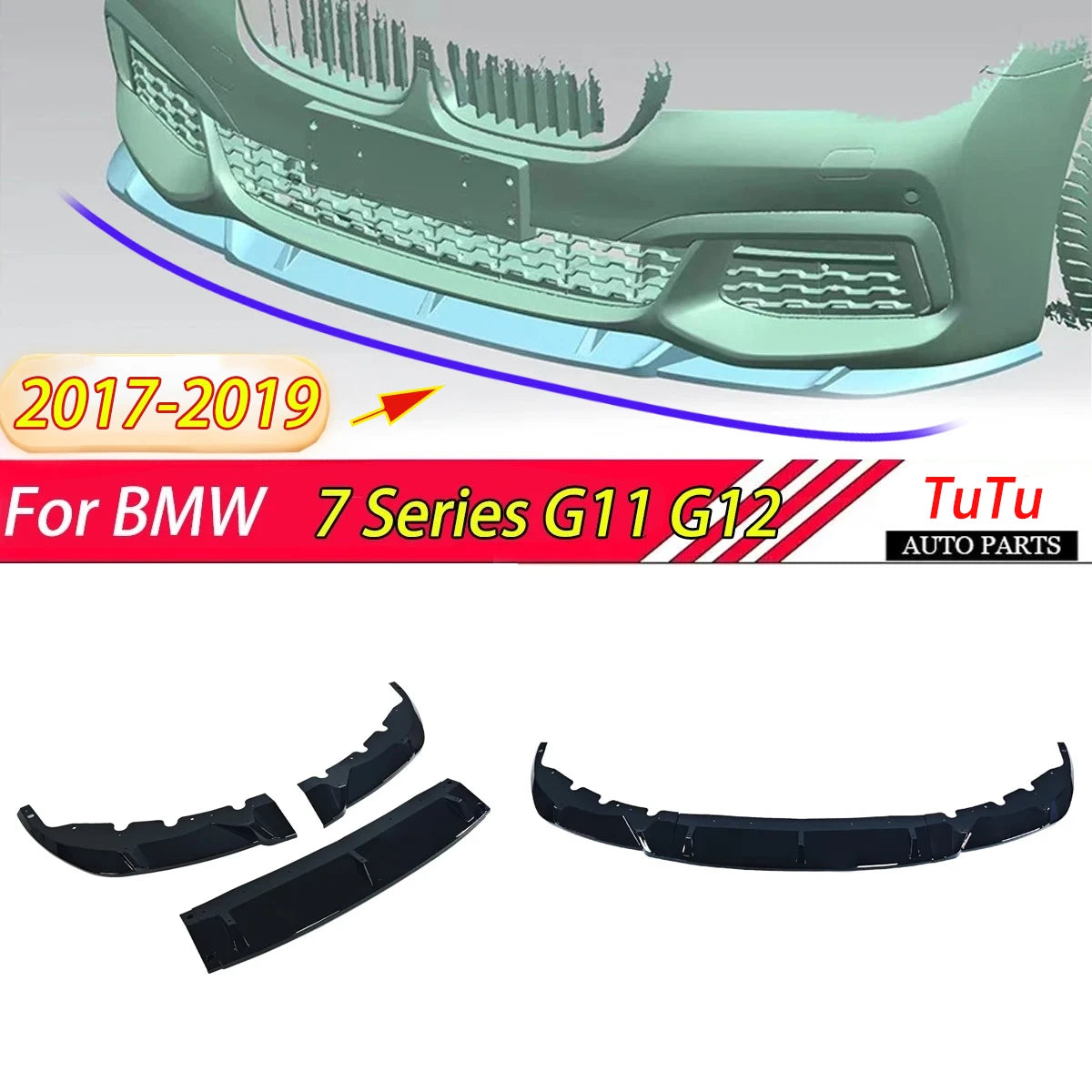 For BMW 7 Series G11 G12 2017-2019 Front Bumper Lip Splitter Diffuser spoiler Chin MP Style Body Kits Tuning Car Accessories