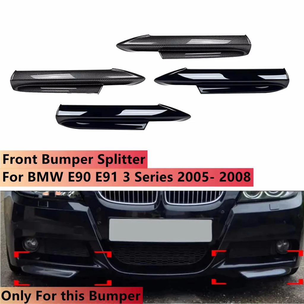 For Bmw 3 Series E90 E91 M-Tech 4 Door 320i 330i 2005-2008  Front Bumper Splitter Lip 1Pair Car Front Bumper Spoiler