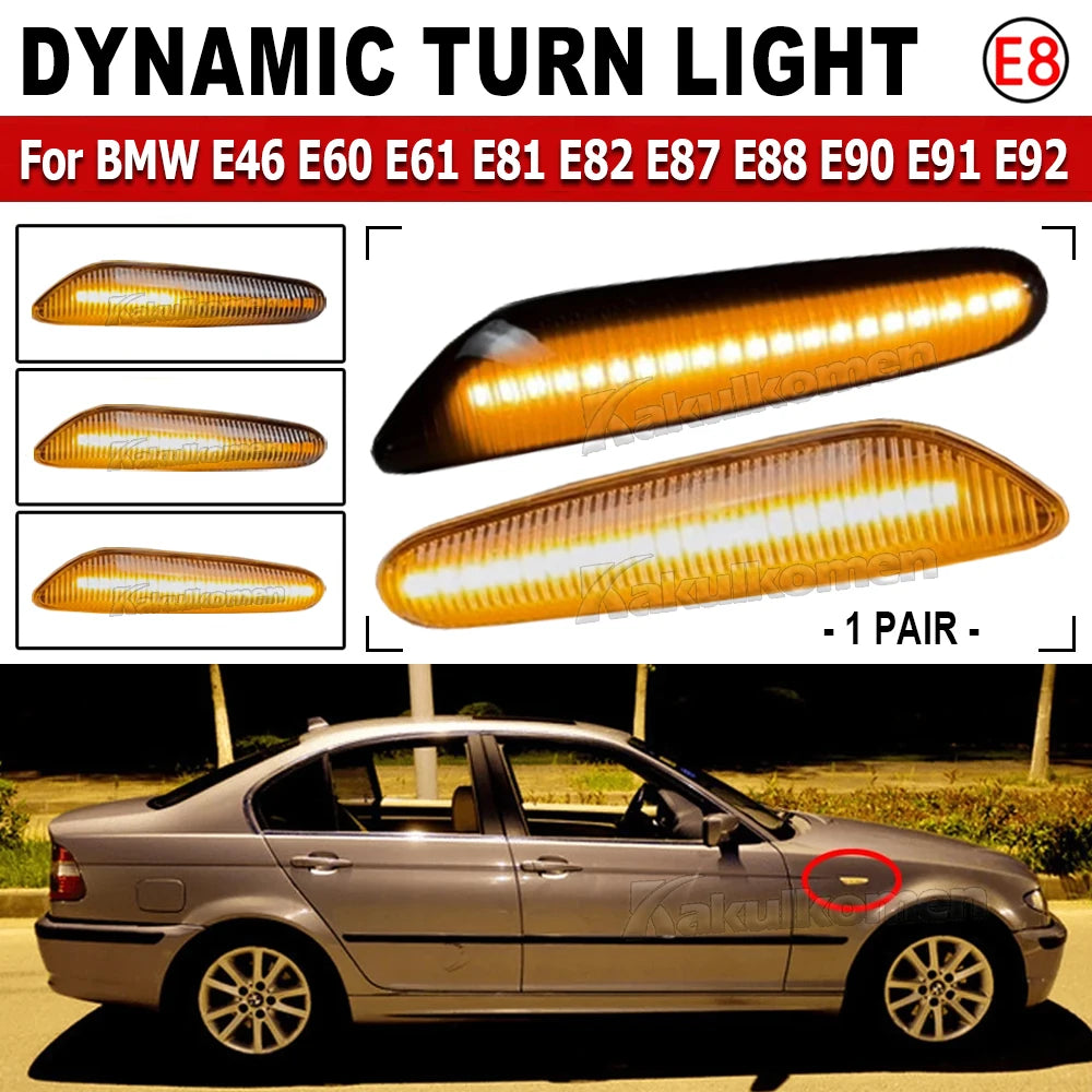 Sequential Flashing LED Dynamic Turn Signal Side Marker Light 2Pcs For BMW E60 E61 E90 E91 E87 E81 E83 E84 E88 E92 E93 E82 E46