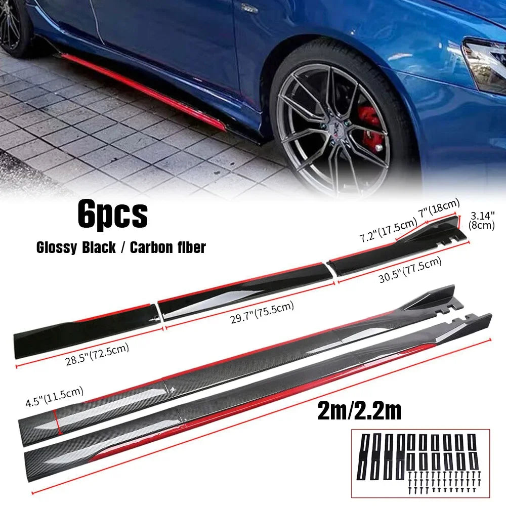 New 2m/2.2m Universal Side Skirts Rocker Diffuser Extension Rocker Panels Lip Splitters Bumper Carbon Black Side Skirt Spoiler