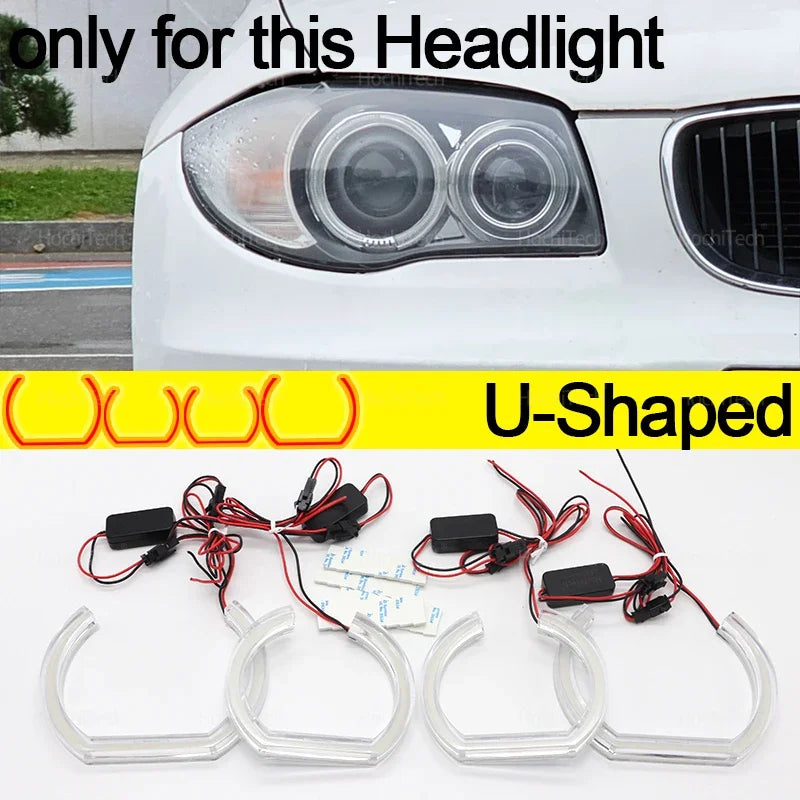 For BMW 1 Series E81 E82 E87 E88 1M 04-13 Xenon Headlight CS CSL Style Lemon Yellow Ring Angel Eyes LED Tuning Headlight Rings