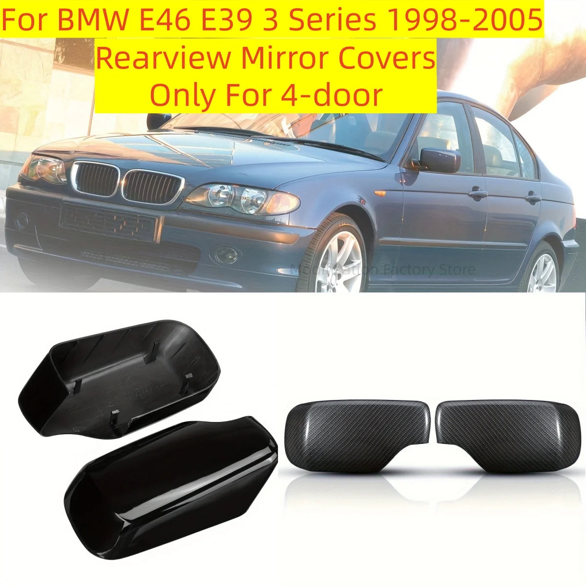 Replacement Carbon Look/Glossy Black Car Side Wing Cap Mirror Cover For BMW E46 E39 3 Series 1998-2005 Rearview Mirror Case