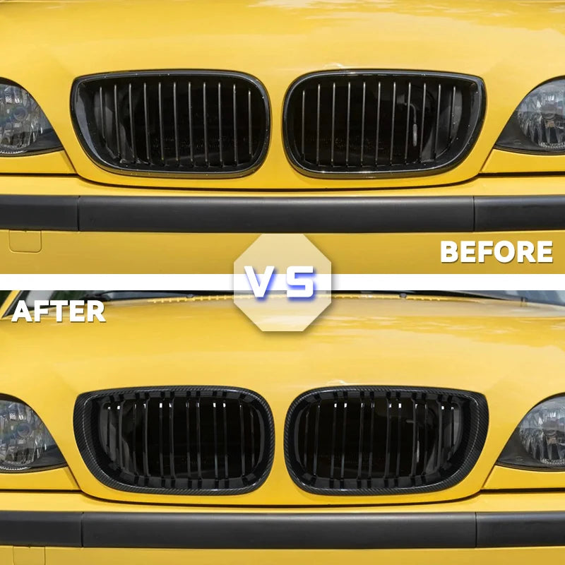 1Pair Car Front Kidney Grills Gloss Black Double Slat Hood Grill for BMW 3 Series E46 2002-2005 Racing Grille Car Replacement