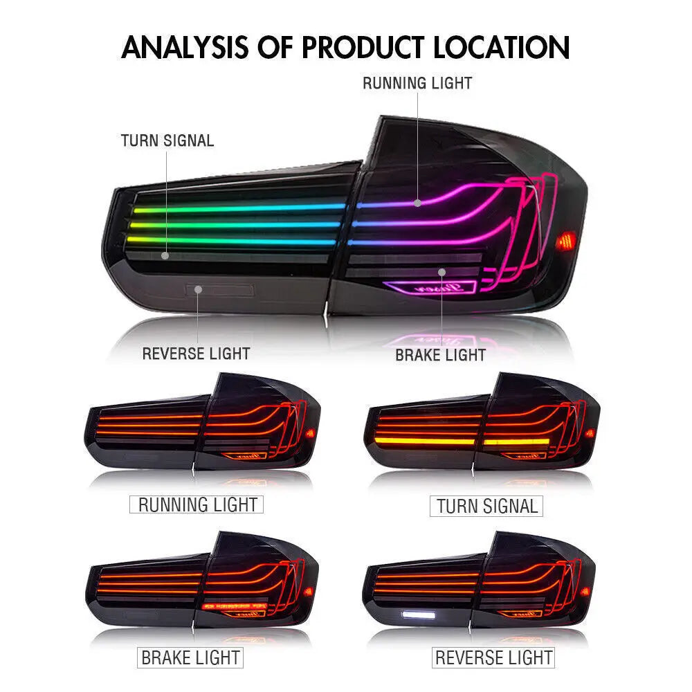 1Pair RGB Color LED Tail Light Fit For BMW 3 Series F30 Sedan 2013-2018 Rear Lamp Car Headlight Accessories