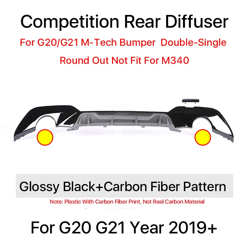 Rear Bumper Diffuser For BMW 3 Series G20 G21 M Tech Body Kit MP Competition Diffusor M340i 325i 2019 2020 2021 2022 2023